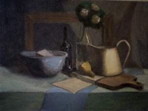 Still life painting with roses and pear – day light